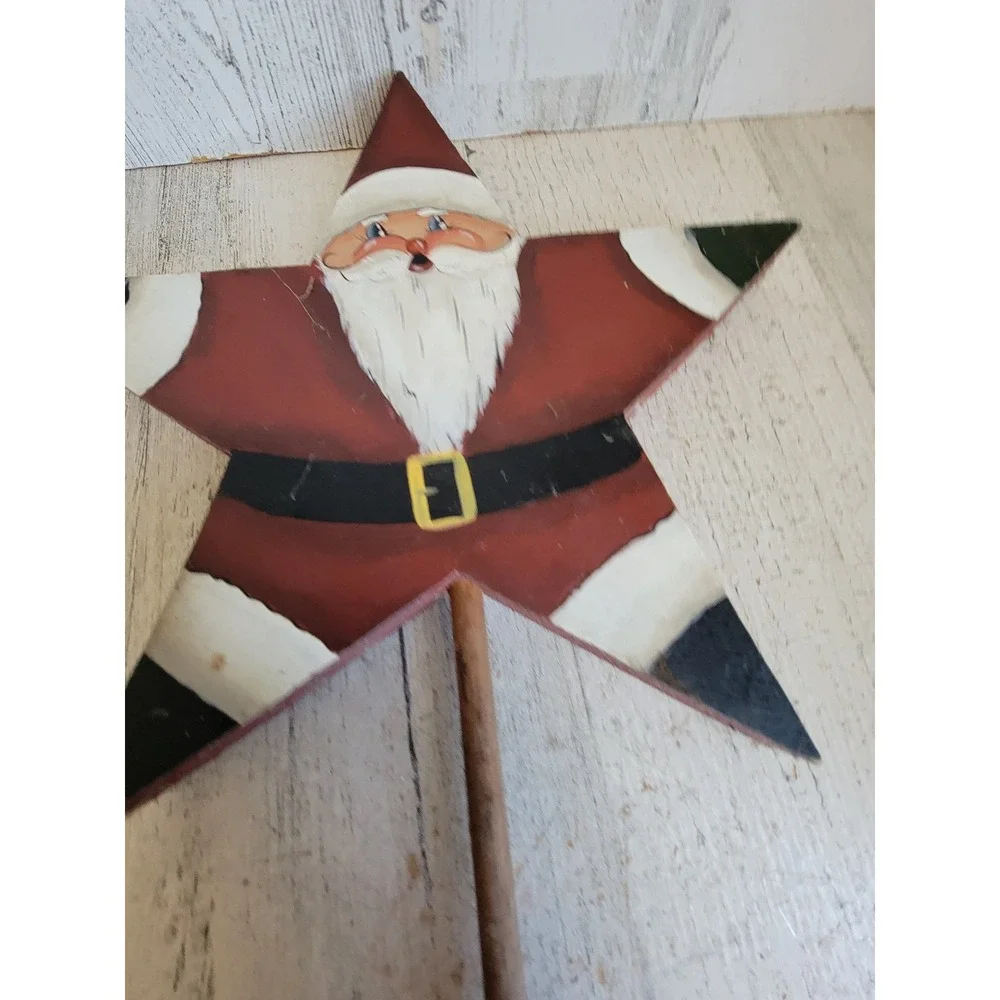 Vintage wooden star Santa Claus lawn decor Xmas unique Kris Kringle home